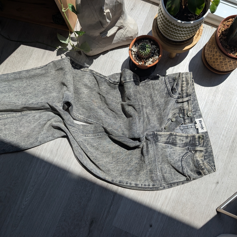 Rouje Gray Straight Leg Jeans Distressed Denim